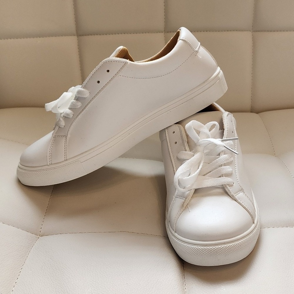 White Low Top Lace Up Sneakers Round Toe Casual Shoes Womens Size 42